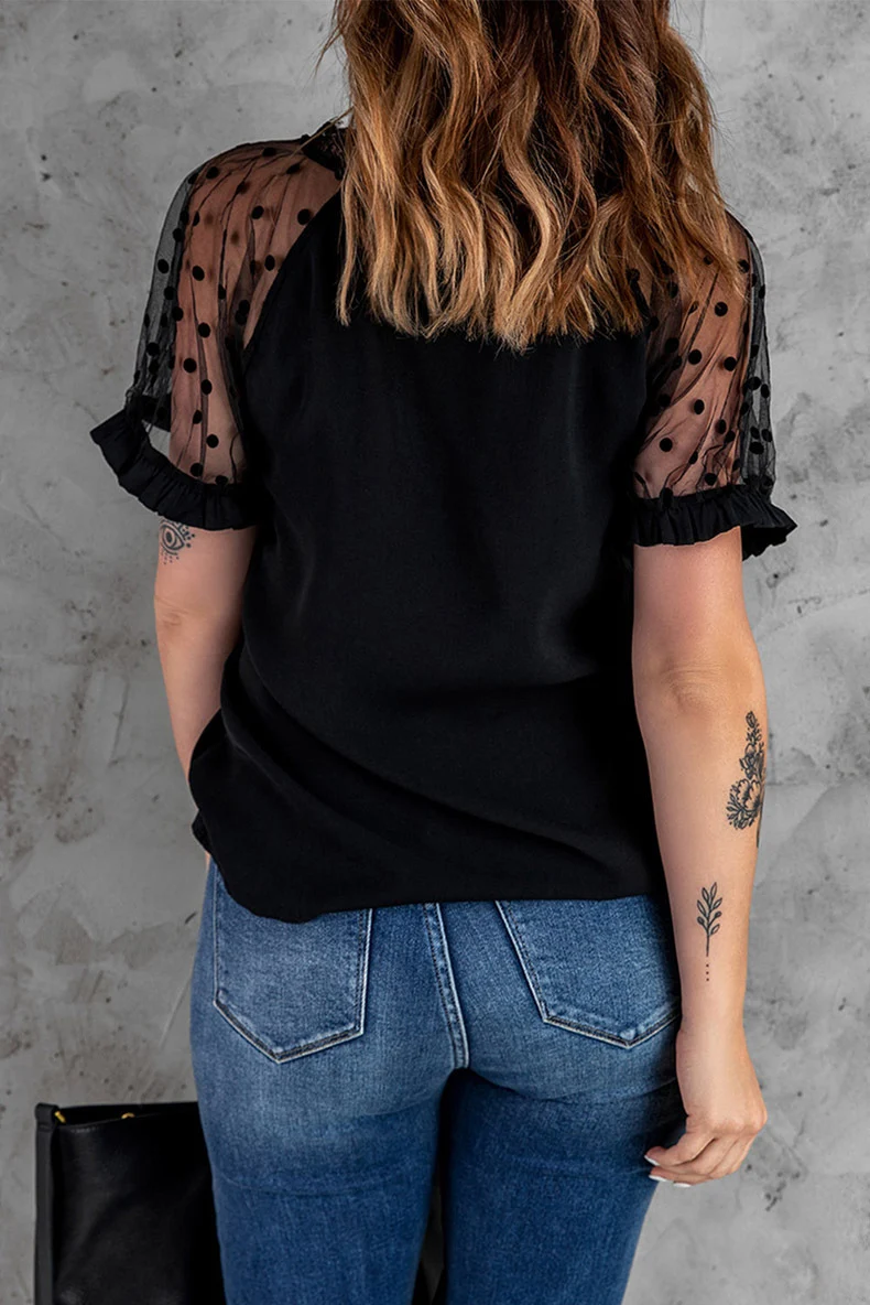 Title 4, Lace Short Sleeve Top Ladies Slim Fit V-Neck Pu...