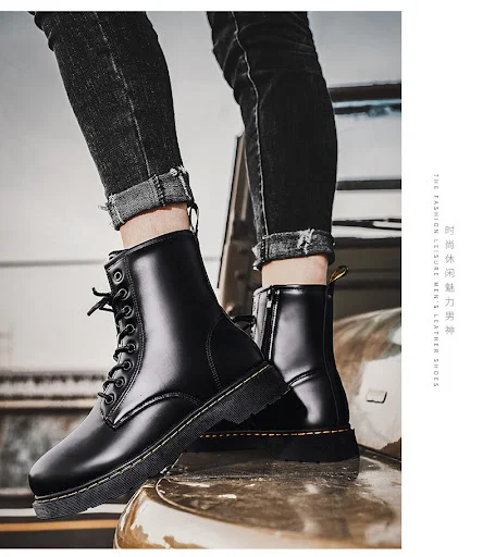 Title 3, Martin Boots With Zipper Mens British Style Du...