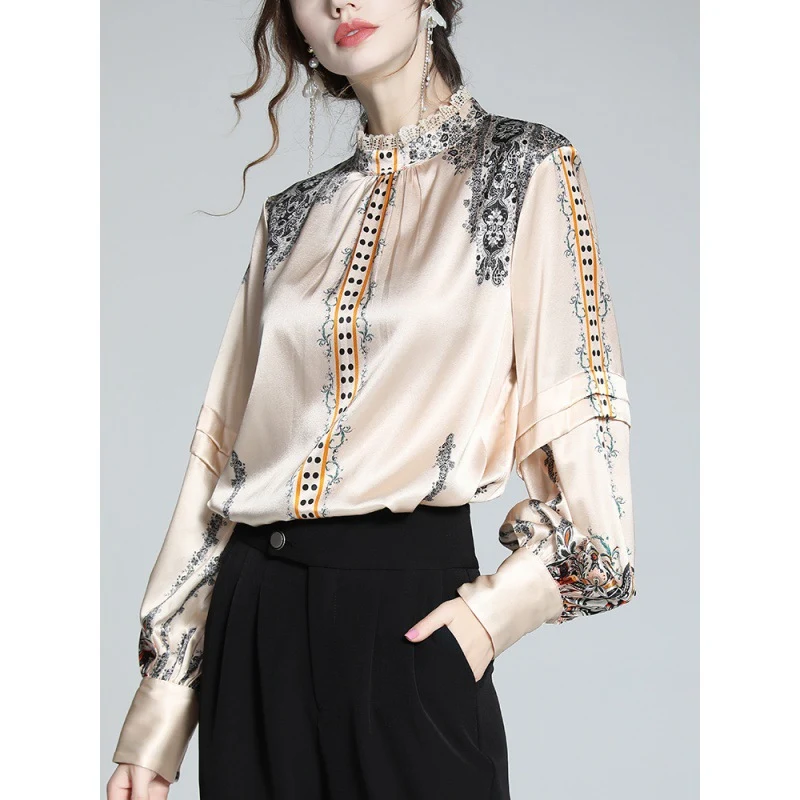 French Socialite Silk Printing Faux Silk Shirt for women. Experience ultimate comfort and style with this soft, elegant — photo 1