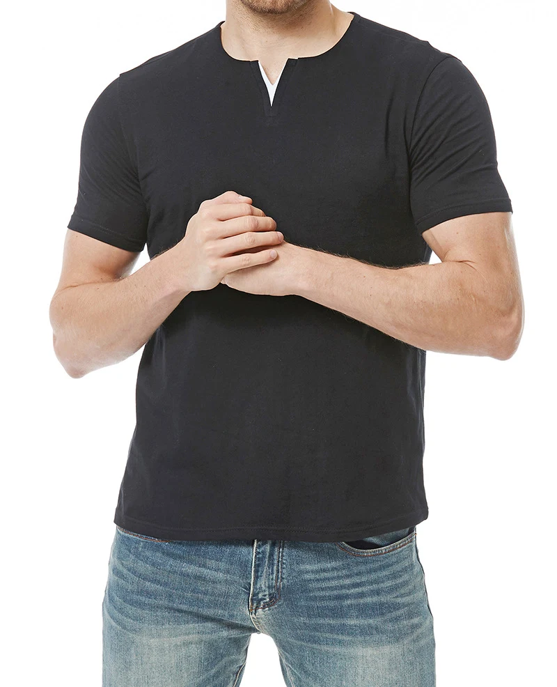 Men's V-neck fashion short sleeve cotton shirt offering comfortable, breathable style. Perfect for everyday wear, provid — photo 1