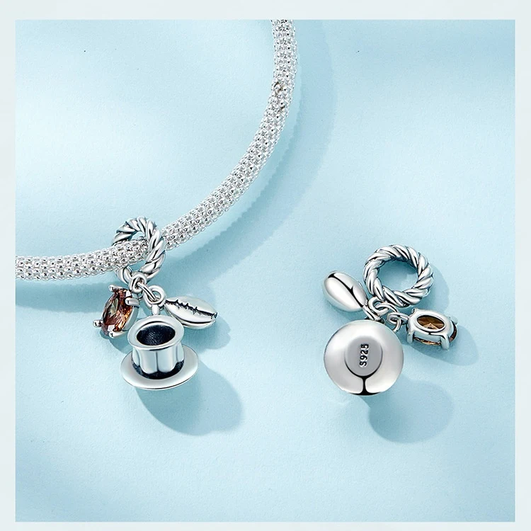 Pingente de prata esterlina S925, xícara de café mocha com contas penduradas. Ornamento charmoso e delicado. Presente ideal. — foto 13
