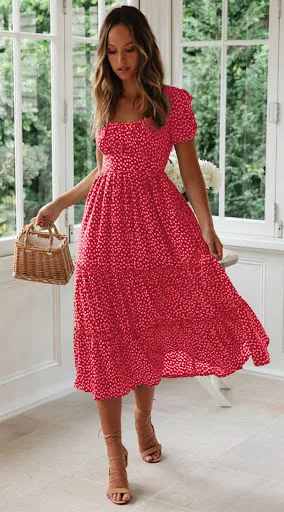 Title 10, Square Collar Short Sleeve Dress Summer Puff Fl...