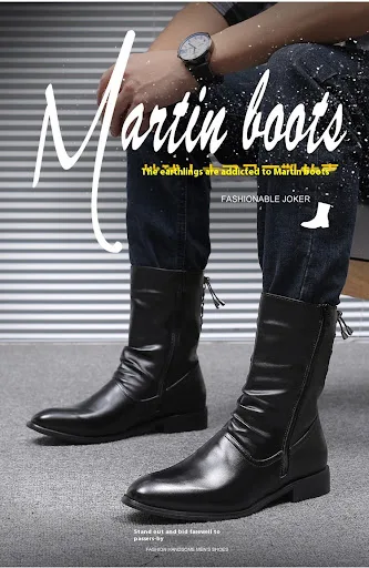 Title 4, Botas de Couro Pontudas Masculinas Estilo Britâ...