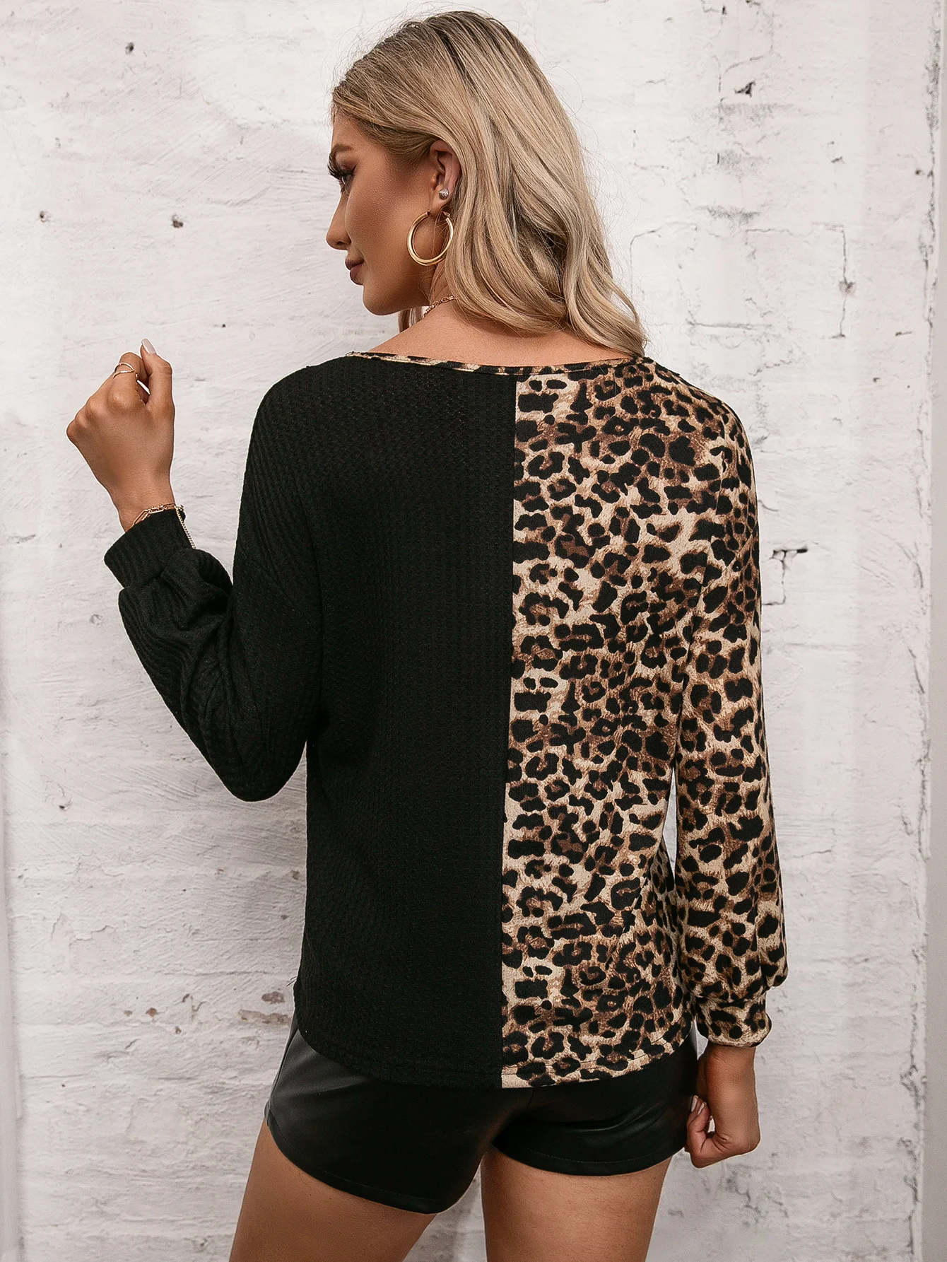 Title 6, Leopard Print Colorblock Lace V Neck Long Sleev...