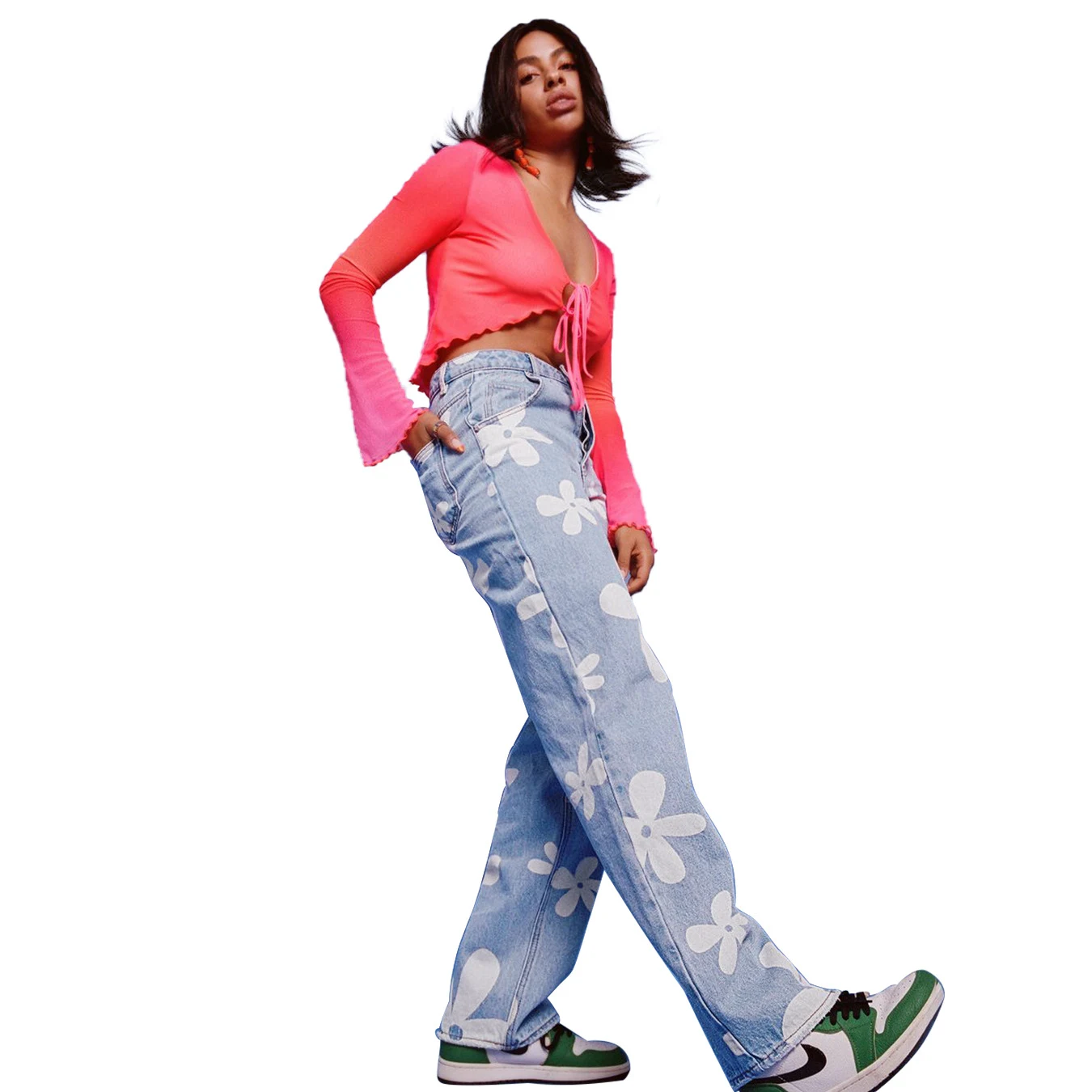 Title 9, Jeans retas femininas com estampas simples e mo...