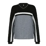 Contrasterende kleur gestreepte stiksels voor dames, klein ontwerp met V-hals, loszittende casual trui voor dames — foto 6