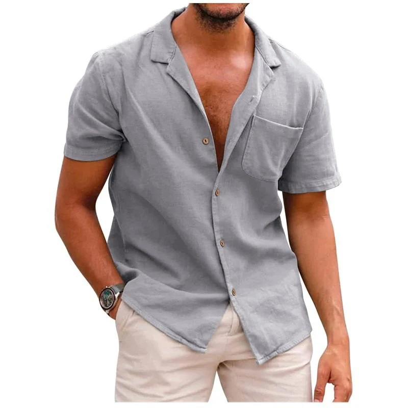 Title 4, Camisa masculina de linho com manga curta e lap...