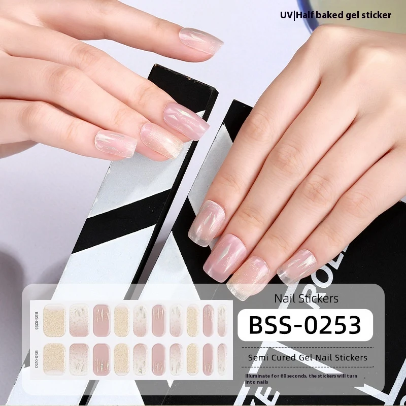 Adesivos de unhas em gel semicuidados femininos com efeito degradê de pó de cebola Flash, aplicação fácil e manicure perfeita duradoura. — foto 4