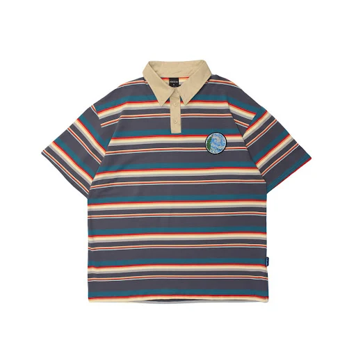 Title 3, Embroidered Badge Striped Short Sleeve