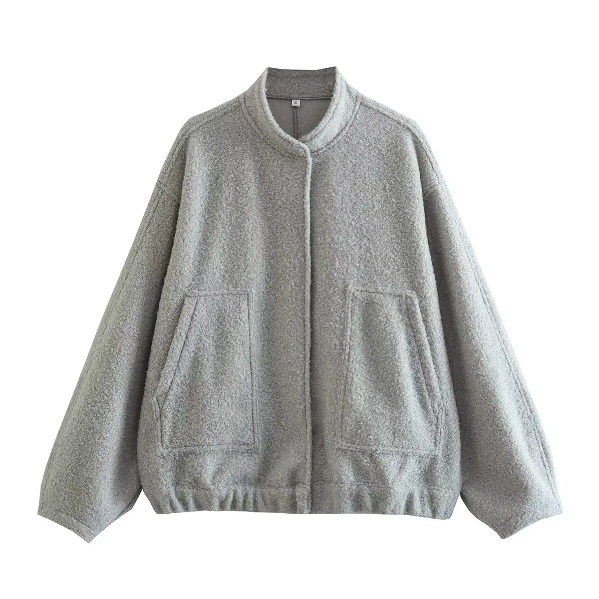 Women's stand collar loose multi-color woolen casual coat, providing comfort and style. Perfect for everyday wear and of — photo 10