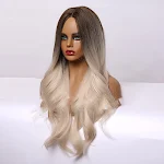 Peruca sintética de cabelo longo cacheado dourado gradiente, para um visual deslumbrante. Cachos longos e dourados, perfeita para festas e eventos. — foto 3