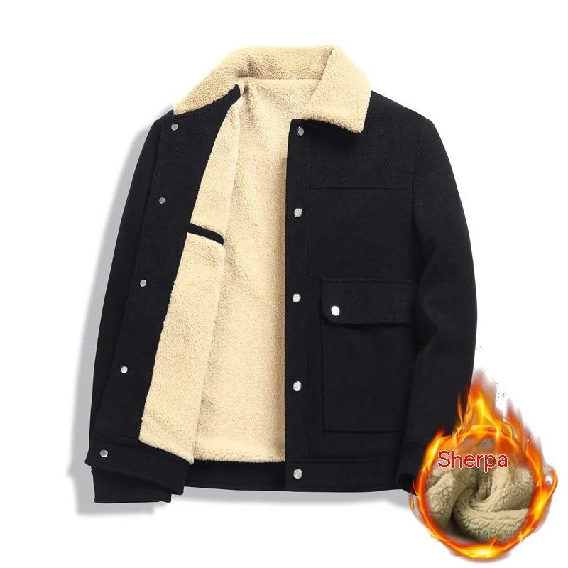 Jaqueta de lã masculina para outono e inverno, quente e estilosa. Ideal para climas frios, combine conforto e moda em uma só peça. — foto 3