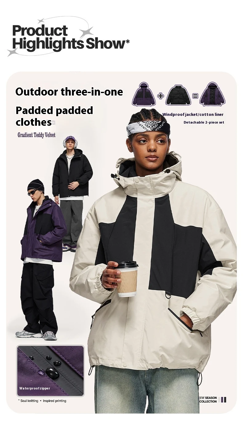 Title 2, Outdoor 3-in-1 Fleece-Lined Thickened Removable...