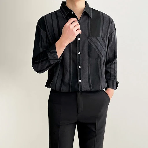 Title 3, Camisa Negra Hombre Manga Larga Chaqueta Inform...