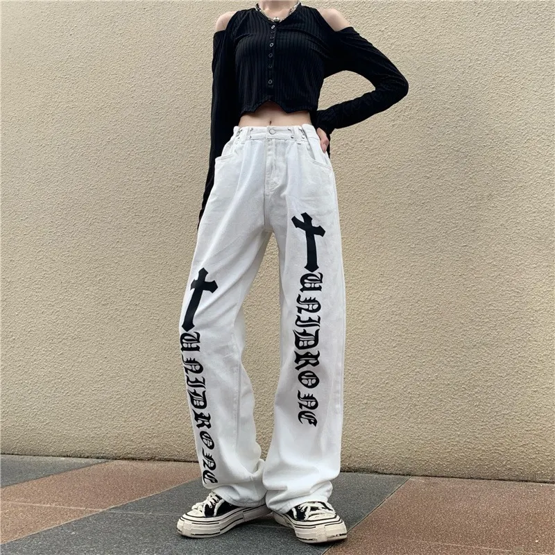 Women's White High Street Print Straight Leg Pants, comfortable and stylish. Perfect for a modern, versatile look, ideal — photo 5