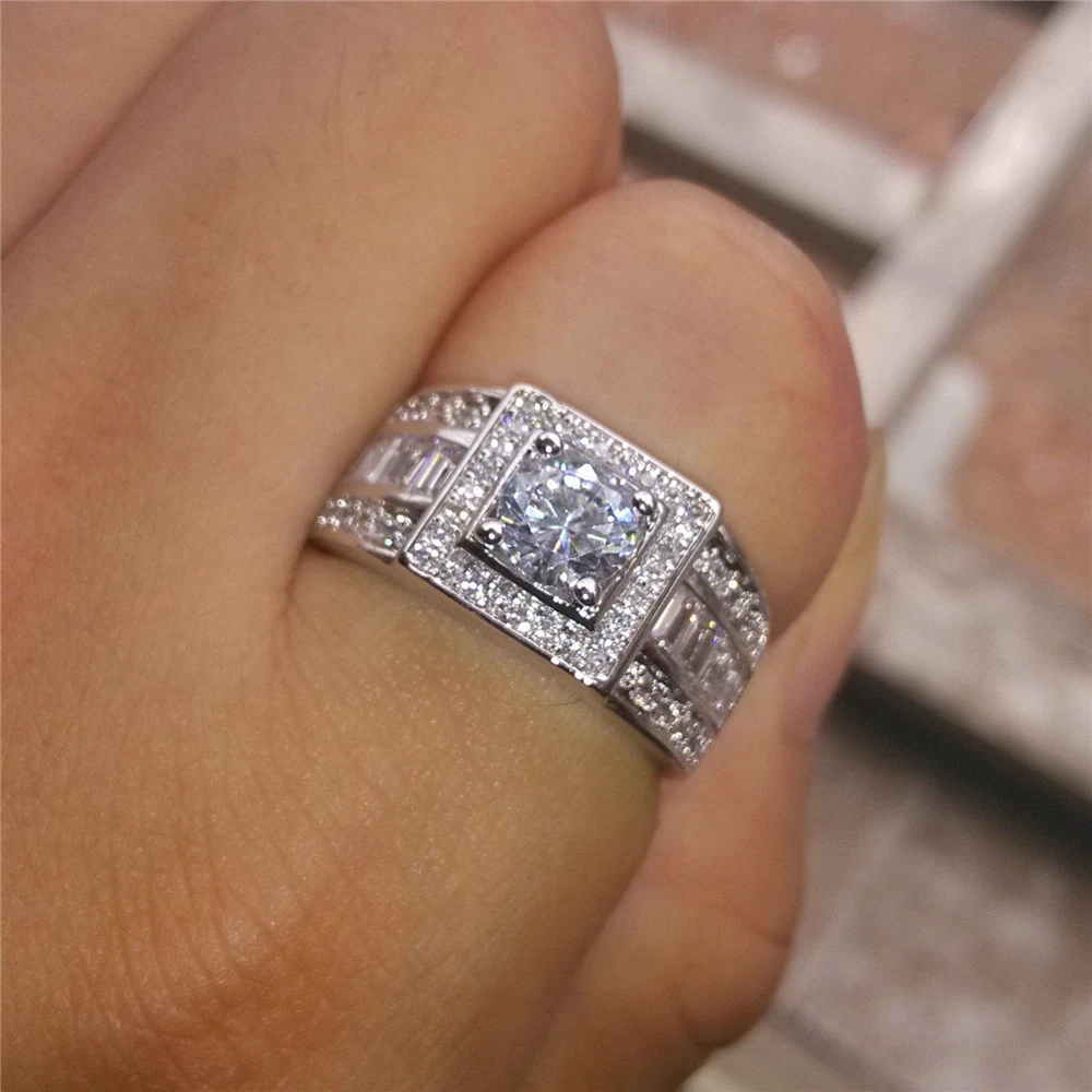 Anel de diamante masculino europeu e americano, sofisticação e brilho incomparáveis. Ideal para um visual elegante e marcante. — foto 4