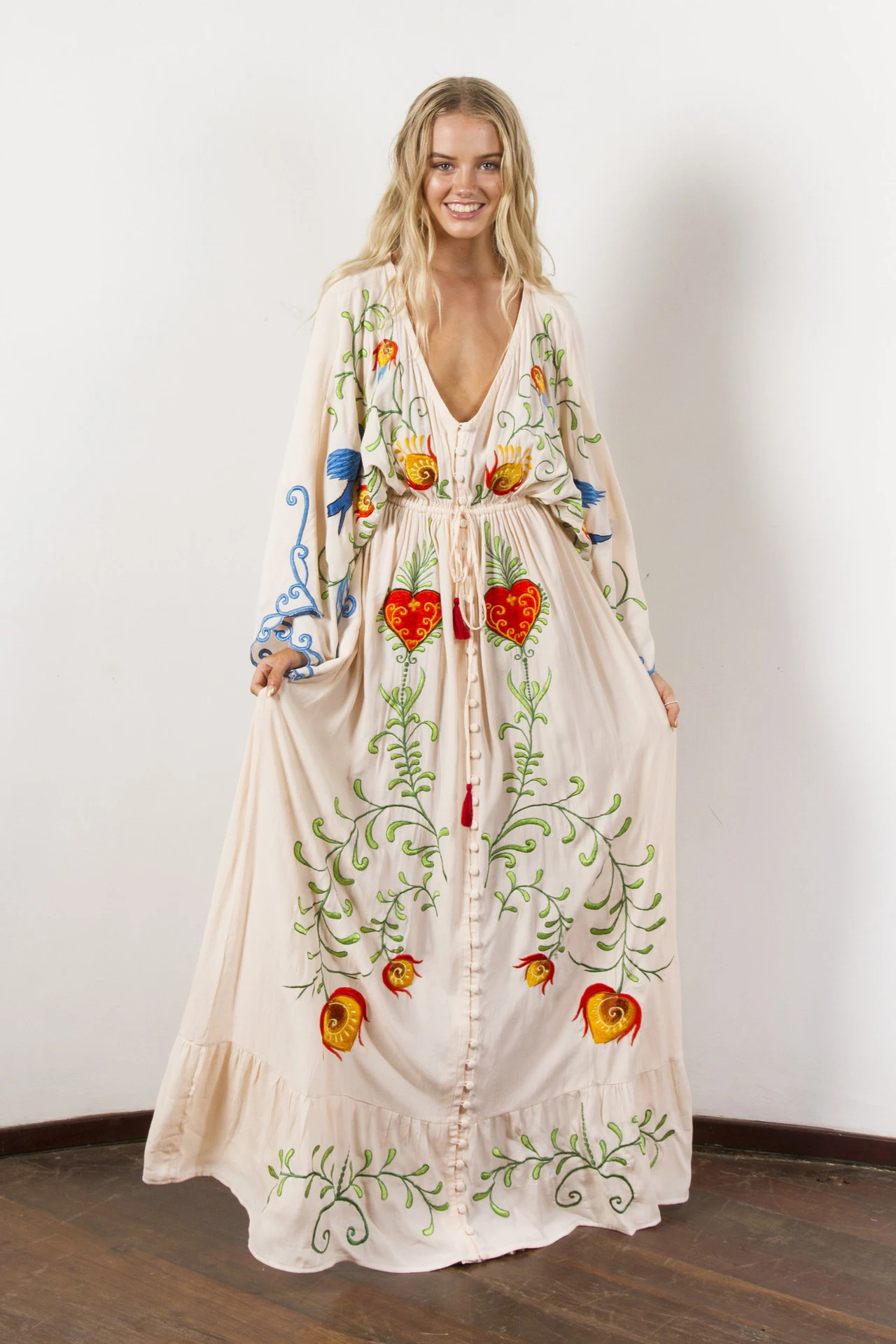 Bohemian Flower Embroidered Hollow Tassel Decorative Vintage Maxi Dress – a beautiful, flowing dress perfect for a styli — photo 13