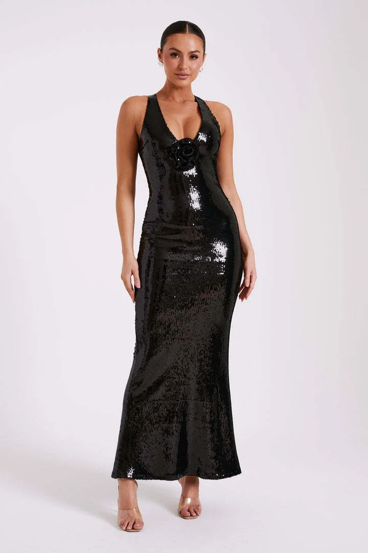 Title 26, Hollow Backless Party Sequins Split Dress