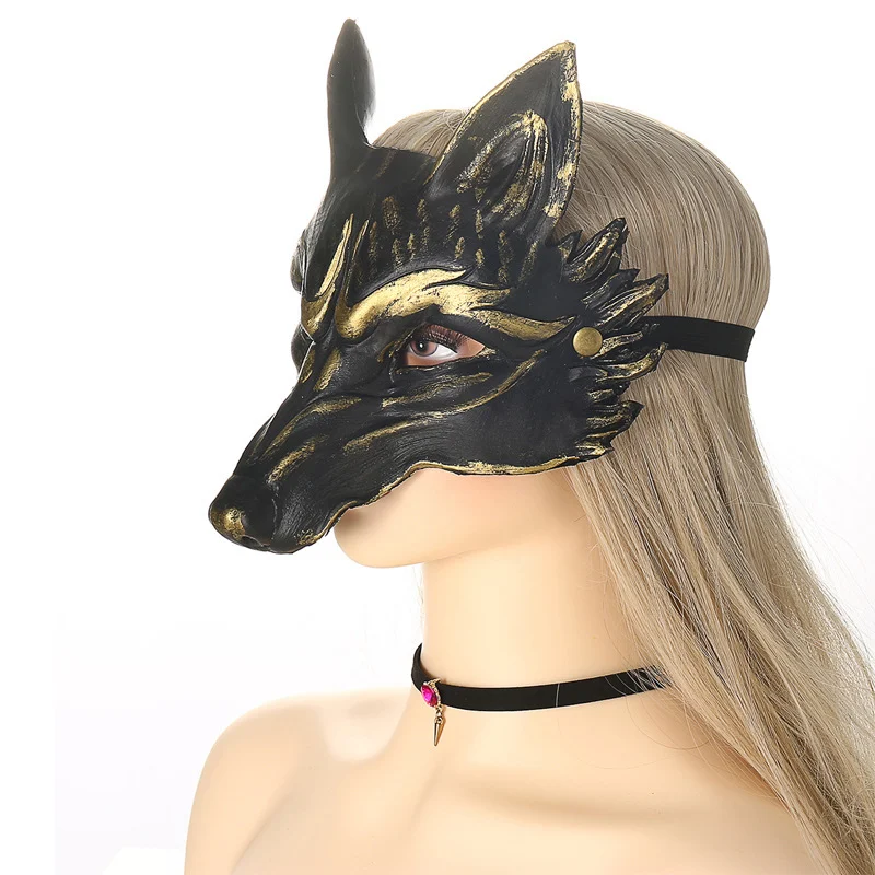 Title 5, Máscara de Raposa Negra Animal para Festa de Ca...