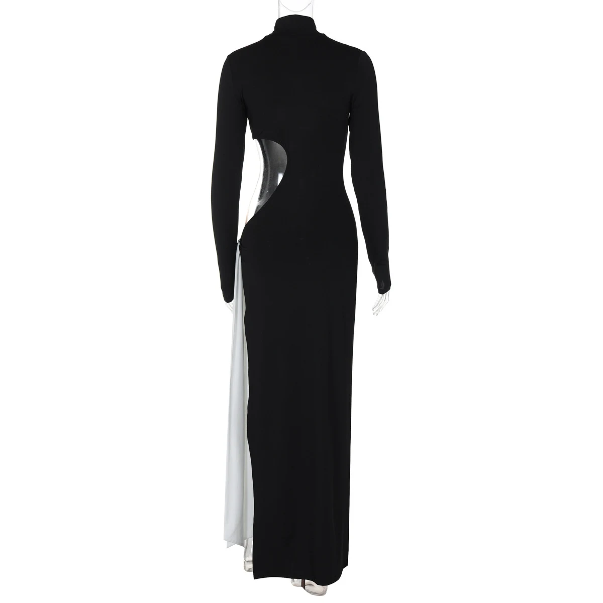 Title 8, High Collar Long Sleeve Sexy Slit Contrast Colo...