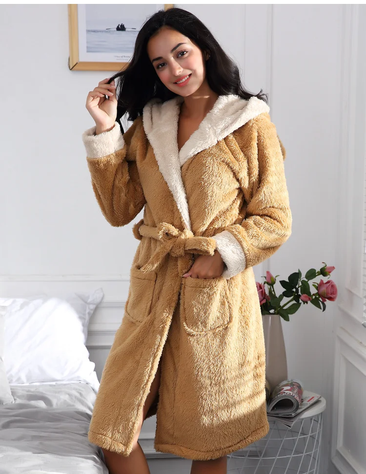Ladies' Home Dress with Thick Coral Velvet for Lovers. Cozy and warm home wear, perfect for couples to relax in comfort, — photo 6