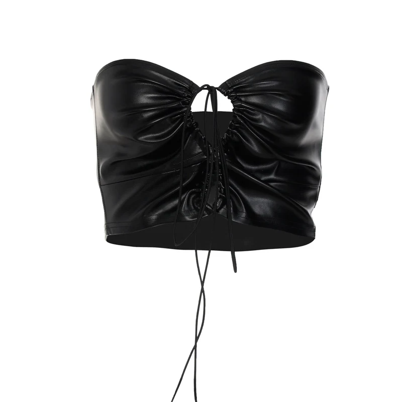 Top justo com decote sem alças, frente transpassada, alças halter e modelagem slim. Perfeito para um visual elegante e moderno. — foto 3