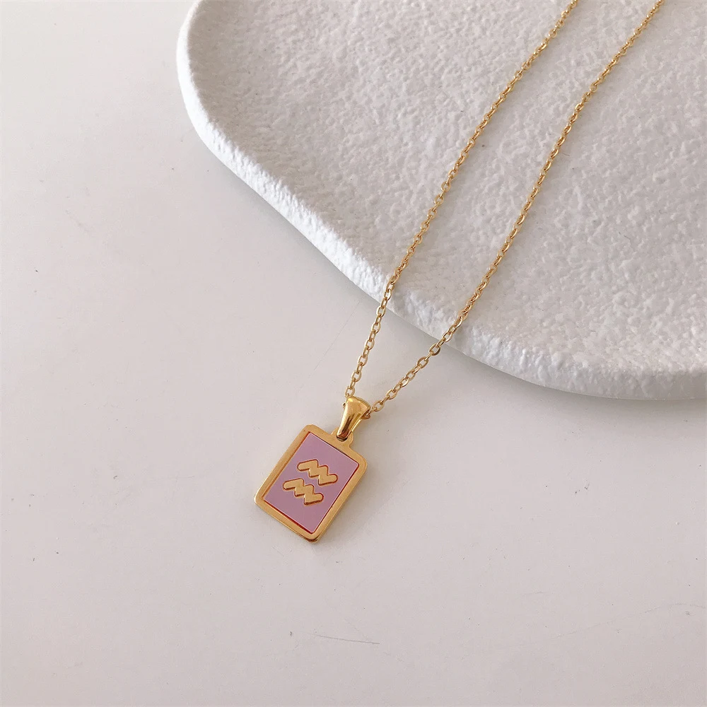 Colar com placa quadrada de runas das doze constelações coloridas, um acessório estiloso que expressa seu signo do zodíaco e personalidade. — foto 17