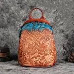 Vintage-Embossed Vegetable Tanned Leather Backpack in Cowhide. Durable and stylish, offering ample space and timeless de — photo 3