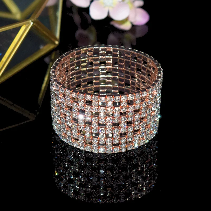 Title 3, Pulseira elástica com strass, multicamadas, est...