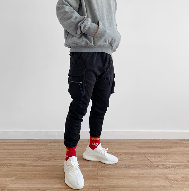 Black autumn and winter fleece lined pants, featuring 3D pockets, streamers, and ribbed details for a slim fit and ultim — photo 3