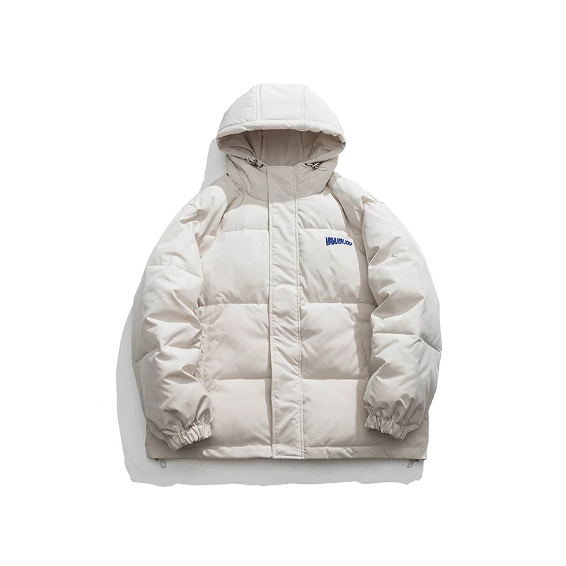 Men's Basic Style Chest Embroidered Letter Hooded Cotton Padded Coat, Japanese Trendy Neutral Winter Coat, Warm, Comfort — photo 7