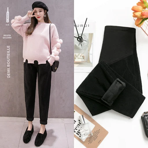 Title 1, Pregnant Womens Plush Corduroy Trousers with B...