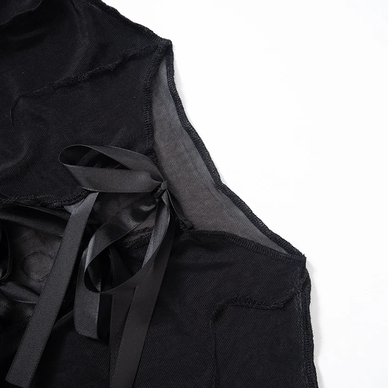 Lange mouwen mesh tweedelige rokset met strik, een chique en luchtige outfit voor dames, ideaal voor speciale gelegenheden en avonden uit. — foto 2