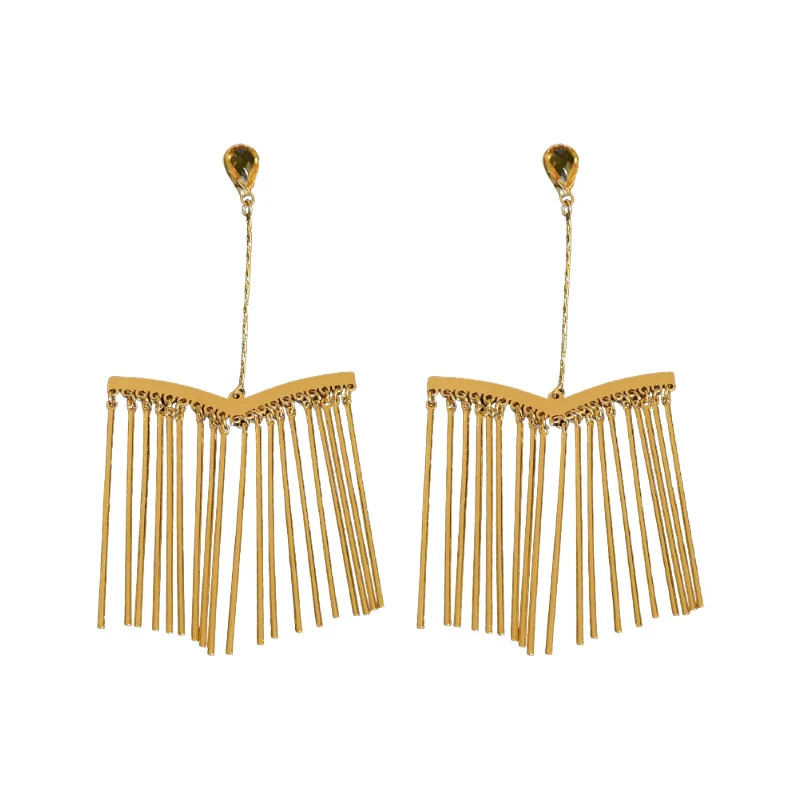 Title 3, Pendientes largos de metal Silver Needle con fl...