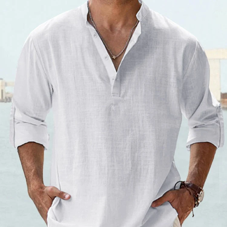 Title 2, Camisa Casual Masculina Algodão Linho Manga Lon...