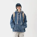Moletom casual com capuz e lavagem em jeans. Perfeito para um visual descontraído e confortável. Ideal para o dia a dia com estilo. — foto 1