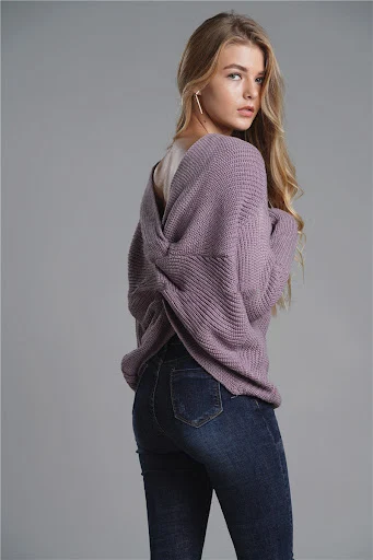 Title 7, Womens Knitted Round Neck Pullover Cross Sweater
