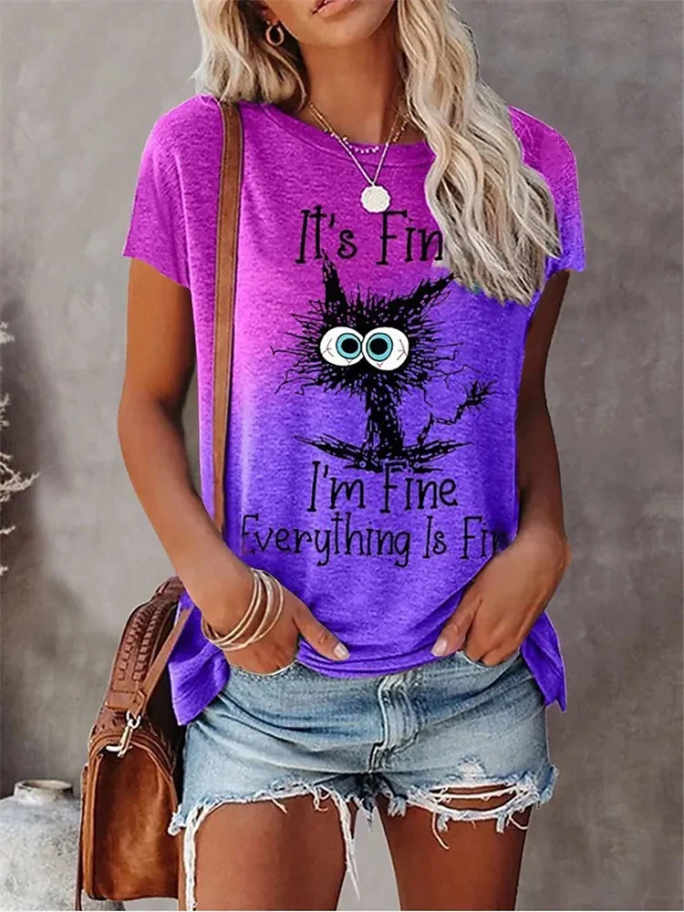 Women's 3D Animal Letter Print Loose Round Neck — photo 3