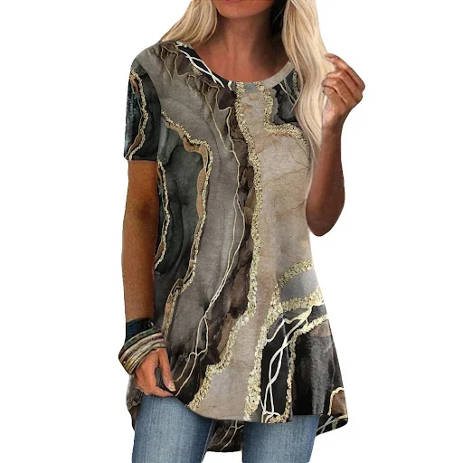 Title 8, Crew neck casual ethnic style vintage print sho...