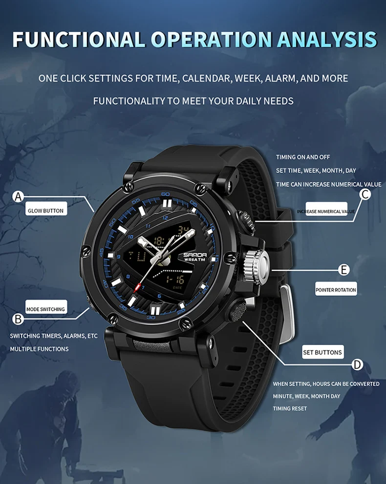 Title 3, 9052 Sport Waterdichte Elektronische Horloge me...