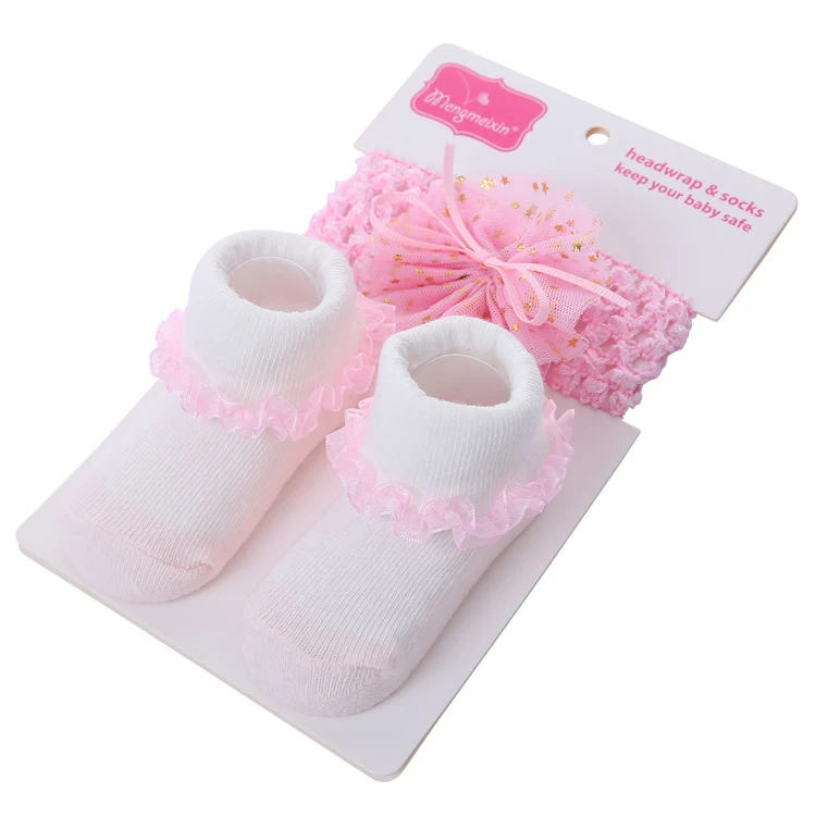 Title 1, Solid Color Bow Lace Baby Socks Headband Set, s...