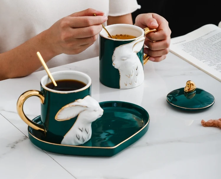 Title 9, Creative Couple Ceramic Cup Set Gift Box. A per...