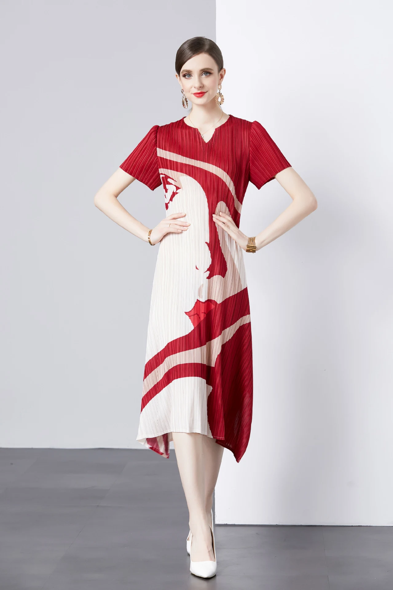 Vestido estilo francês com decote em V verão manga curta — foto 3