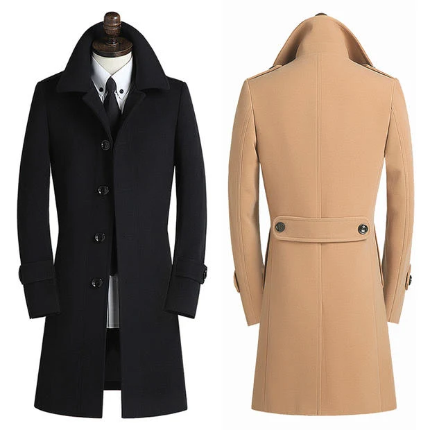 Title 4, Mens Wool Mid-length Korean Slim-fit British S...