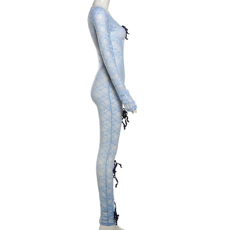 Tuta in pizzo a maniche lunghe da donna Vestibilità aderente ed elegante Perfetta per serate speciali e occasioni formali Valorizza la silhouette — foto 2