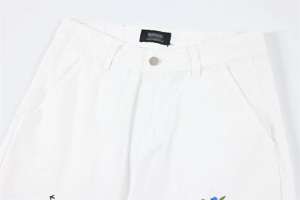 Men's Flower Embroidery Casual Trousers, Loose Wide Leg Straight Overalls. Comfortable embroidered pants for a relaxed, — photo 4