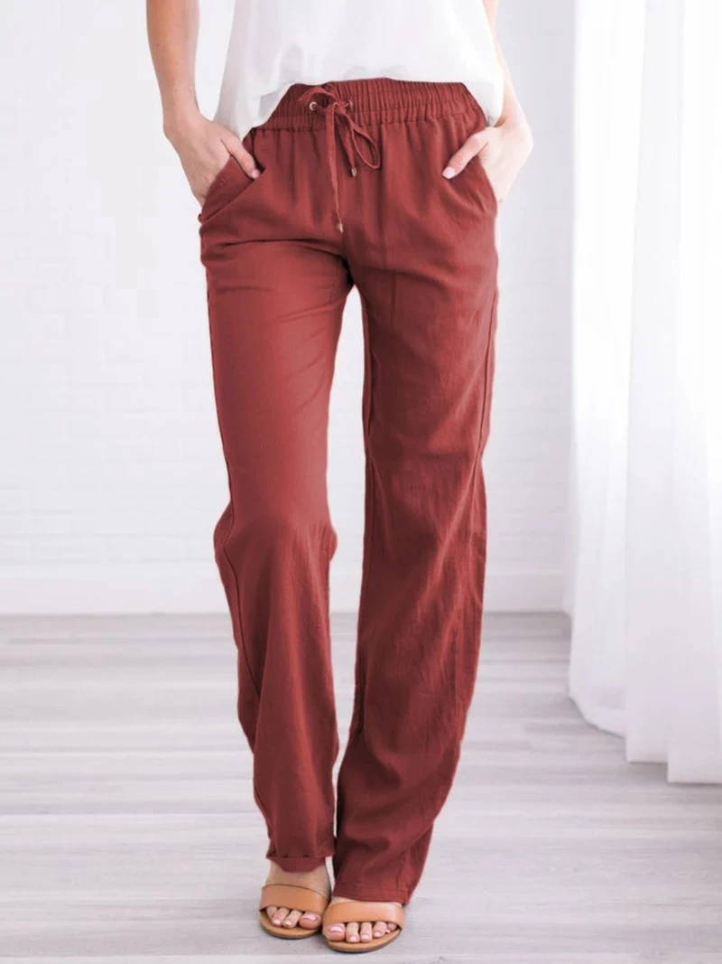 Title 6, Cotton and Linen Drawstring Loose Casual Wide-L...