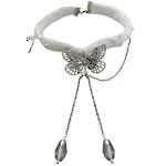Colar choker de pelúcia branco, borboleta, gota d'água e pingente de tassel. Um acessório delicado e elegante para você. — foto 3