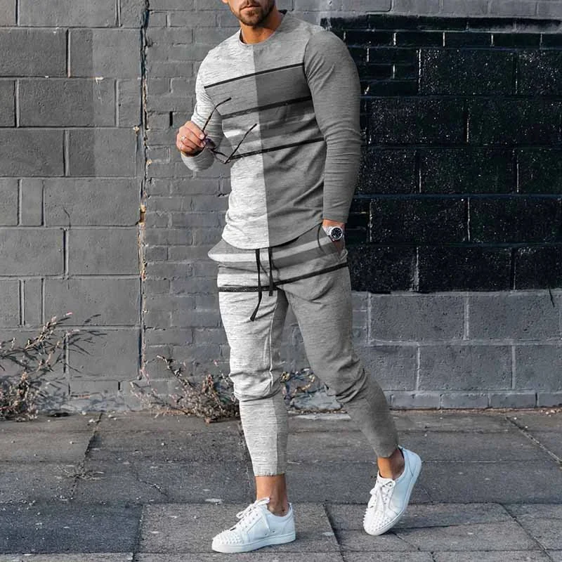 Herren Sweatshirt Anzug mit Rundhalsausschnitt und Streifen Bequemer Freizeitlook für Herren Alltagstauglich und stilvoll Kombiniere Komfort und Mode — foto 11