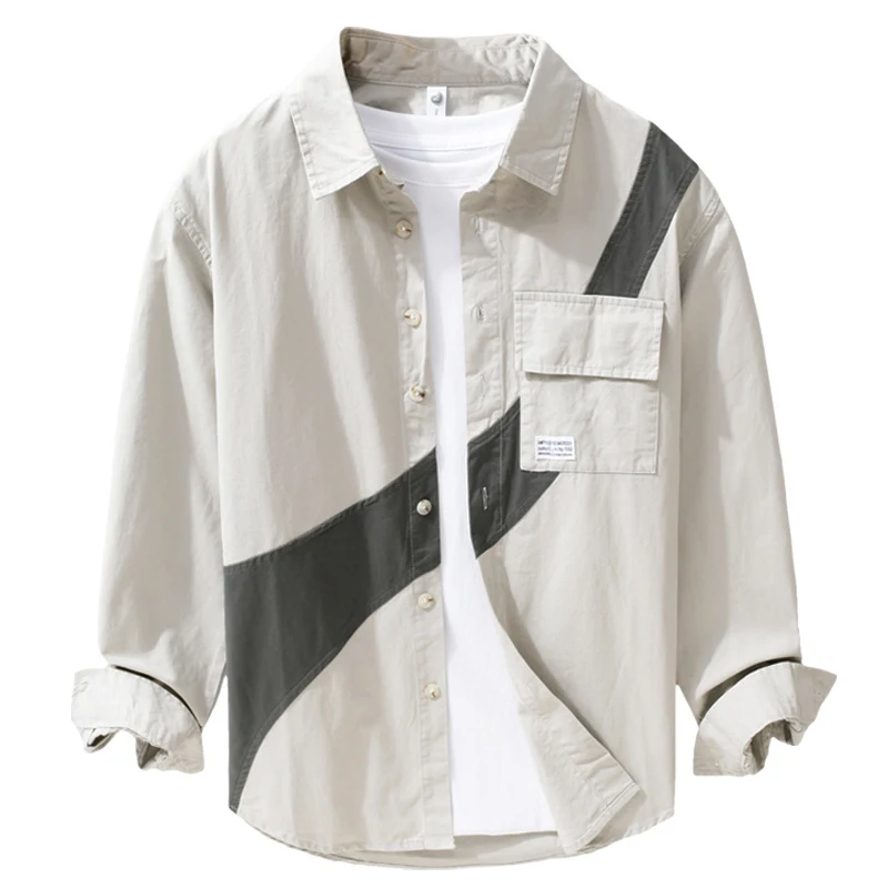 Camisa de costura masculina moderna, manga longa, estilo tooling, perfeita para um visual estiloso e com toque funcional. — foto 2